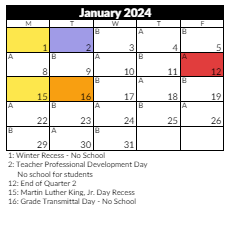 District School Academic Calendar for Fort Herriman Middle for January 2024