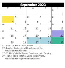 District School Academic Calendar for Fort Herriman Middle for September 2023