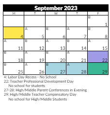 District School Academic Calendar for Lone Peak School for September 2023