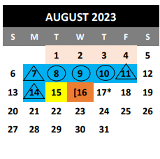 District School Academic Calendar for Coronado Village Elementary for August 2023