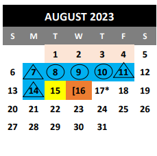 District School Academic Calendar for Judson High School for August 2023