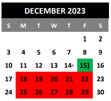 District School Academic Calendar for Coronado Village Elementary for December 2023