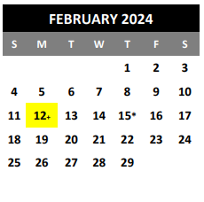 District School Academic Calendar for Thompson Ctr for February 2024