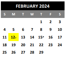 District School Academic Calendar for Bexar Co J J A E P for February 2024