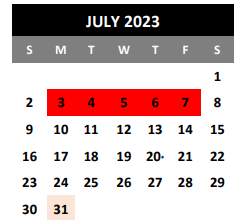 District School Academic Calendar for Woodlake Hills Middle for July 2023