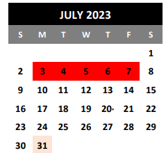 District School Academic Calendar for Alter School for July 2023