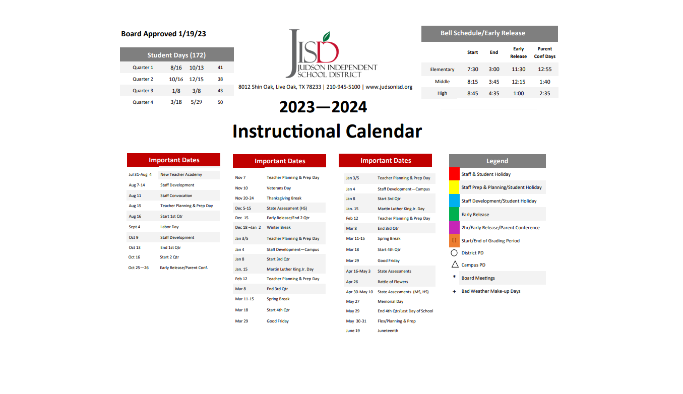 District School Academic Calendar Key for Park Village Elementary
