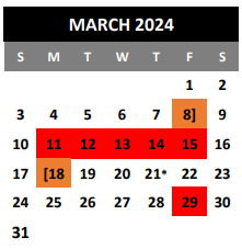 District School Academic Calendar for Bexar Co J J A E P for March 2024