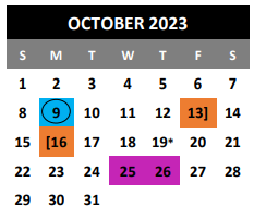 District School Academic Calendar for Kirby Middle for October 2023
