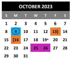 District School Academic Calendar for Mary Lou Hartman for October 2023