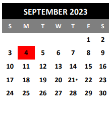 District School Academic Calendar for Alter School for September 2023