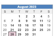 District School Academic Calendar for Reach And Teach for August 2023