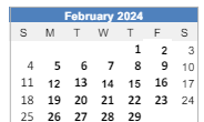 District School Academic Calendar for Reach And Teach for February 2024