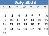 District School Academic Calendar for Reach And Teach for July 2023
