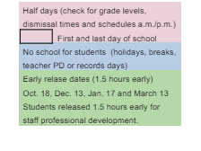 District School Academic Calendar Legend for Reach And Teach