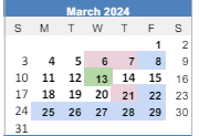 District School Academic Calendar for Reach And Teach for March 2024