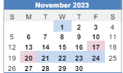 District School Academic Calendar for Reach And Teach for November 2023