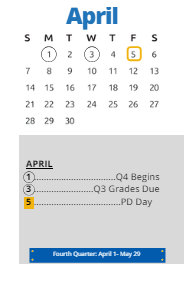 District School Academic Calendar for Wm A White Elem for April 2024