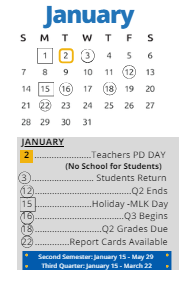 District School Academic Calendar for Wm A White Elem for January 2024