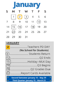 District School Academic Calendar for Central Middle for January 2024