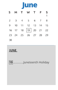 District School Academic Calendar for Wm A White Elem for June 2024