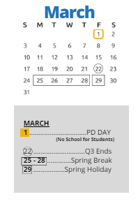 District School Academic Calendar for Wm A White Elem for March 2024