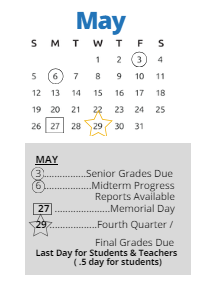 District School Academic Calendar for Wm A White Elem for May 2024