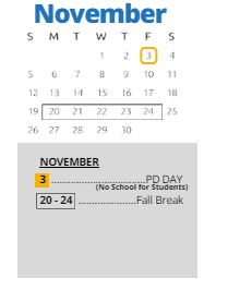 District School Academic Calendar for Fairfax Learning Center for November 2023