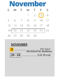 District School Academic Calendar for Wm A White Elem for November 2023
