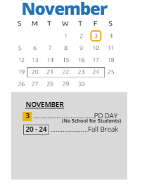 District School Academic Calendar for J C Harmon High for November 2023