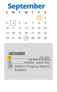 District School Academic Calendar for Wm A White Elem for September 2023