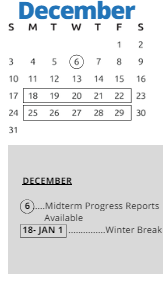 District School Academic Calendar for Pitcher Elementary for December 2023