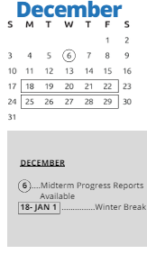 District School Academic Calendar for Pinkerton Elementary for December 2023