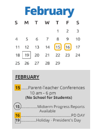 District School Academic Calendar for Pitcher Elementary for February 2024