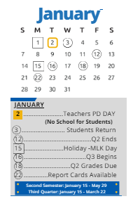 District School Academic Calendar for Central Middle for January 2024