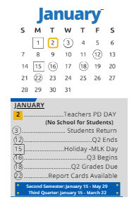 District School Academic Calendar for Pitcher Elementary for January 2024