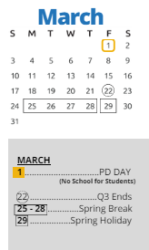 District School Academic Calendar for Pinkerton Elementary for March 2024