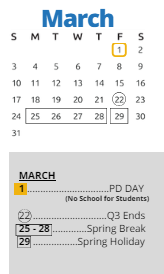 District School Academic Calendar for C. A. Franklin Elementary for March 2024