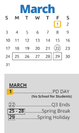 District School Academic Calendar for Graceland Elementary for March 2024