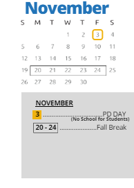 District School Academic Calendar for C. A. Franklin Elementary for November 2023