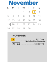 District School Academic Calendar for J. A. Rogers Middle for November 2023