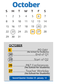 District School Academic Calendar for Clarke Ace Middle for October 2023