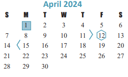 District School Academic Calendar for Katy Elementary for April 2024