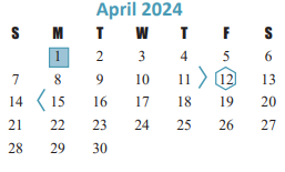 District School Academic Calendar for Opport Awareness Ctr for April 2024