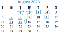 District School Academic Calendar for Project Tyke for August 2023