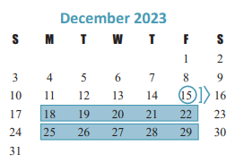 District School Academic Calendar for Memorial Parkway Junior High for December 2023