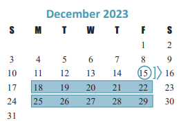 District School Academic Calendar for West Memorial Elementary for December 2023