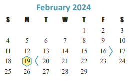 District School Academic Calendar for Memorial Parkway Junior High for February 2024