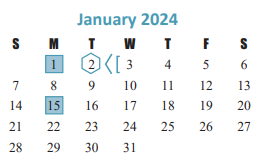 District School Academic Calendar for James E Williams Elementary for January 2024