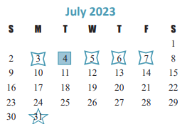 District School Academic Calendar for Roosevelt Alexander Elementary for July 2023